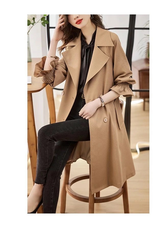 トレンチコート レディース 春秋コート ミディアムコート イギリス風 スプリングコート 春コート アウター オシャレ 大人 上品 無地 通勤 着痩せ カジュアル ブラック ベージュ 小さいサイズ 大き