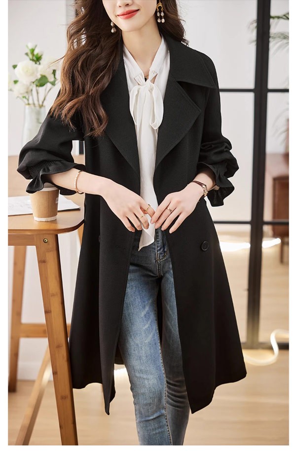 トレンチコート レディース 春秋コート ミディアムコート イギリス風 スプリングコート 春コート アウター オシャレ 大人 上品 無地 通勤 着痩せ カジュアル ブラック ベージュ 小さいサイズ 大き