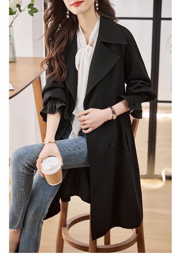 トレンチコート レディース 春秋コート ミディアムコート イギリス風 スプリングコート 春コート アウター オシャレ 大人 上品 無地 通勤 着痩せ カジュアル ブラック ベージュ 小さいサイズ 大き