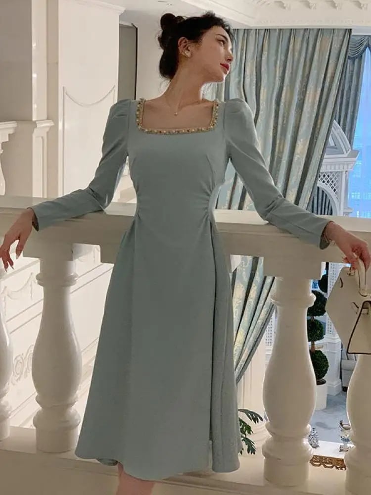 ジッパー付きの女性の肌に密着した正午のドレス,スクエアカラー,赤,青,オフィス,ファッショナブルな服,エレガント,イブニングパーティー,秋,韓国,2023 ジッパー付きの女性の肌に密着した正午のドレス,スクエアカラー,赤,青,オフィス,ファッショナブルな服,エレガント,イブニングパーティー,秋,韓国,2023