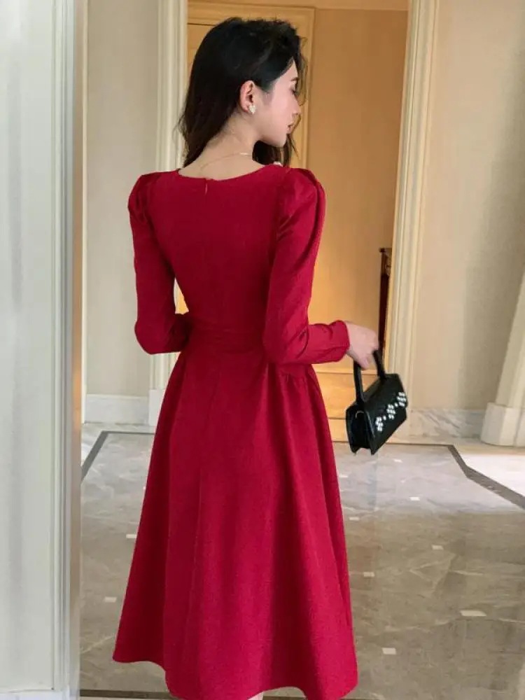 ジッパー付きの女性の肌に密着した正午のドレス,スクエアカラー,赤,青,オフィス,ファッショナブルな服,エレガント,イブニングパーティー,秋,韓国,2023 ジッパー付きの女性の肌に密着した正午のドレス,スクエアカラー,赤,青,オフィス,ファッショナブルな服,エレガント,イブニングパーティー,秋,韓国,2023