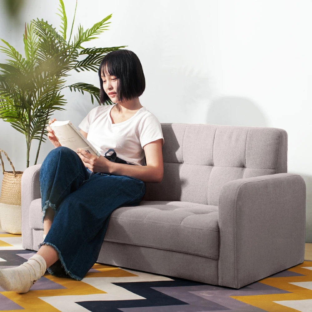 ソファベッド ソファ 2人掛け コンパクト 天然木脚 2生地 ファブリック PU リビングソファー 北欧 ファブリック おしゃれ 新生活 北欧スタイル 肘付き 組立簡単 2WAY 小さい 一人暮らし