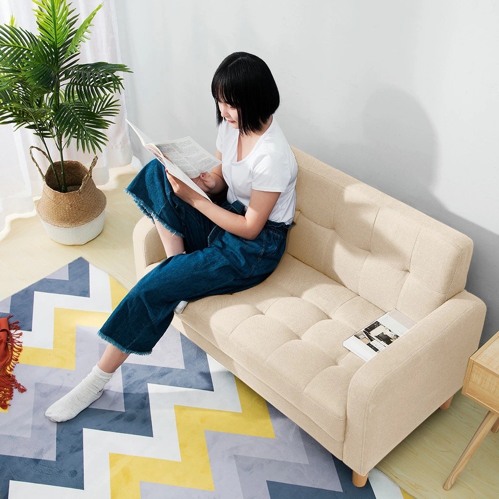 ソファベッド ソファ 2人掛け コンパクト 天然木脚 2生地 ファブリック PU リビングソファー 北欧 ファブリック おしゃれ 新生活 北欧スタイル 肘付き 組立簡単 2WAY 小さい 一人暮らし