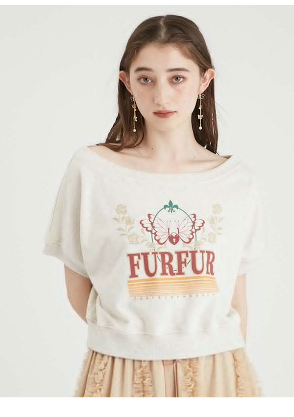 【SALE50%OFF】 【即納】 ファーファー FURFUR トップス 24秋冬 プリント半袖スウェット クロップド丈 半袖 rwct244050
