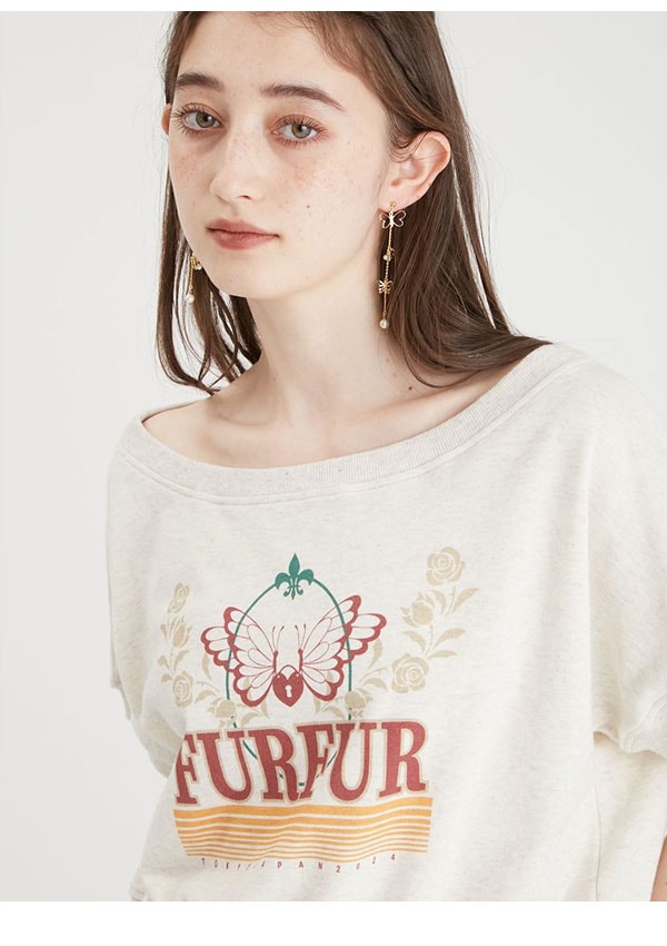 【SALE50%OFF】 【即納】 ファーファー FURFUR トップス 24秋冬 プリント半袖スウェット クロップド丈 半袖 rwct244050
