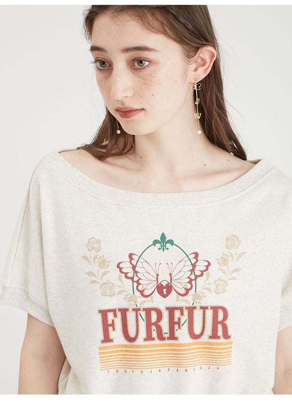 【SALE50%OFF】 【即納】 ファーファー FURFUR トップス 24秋冬 プリント半袖スウェット クロップド丈 半袖 rwct244050
