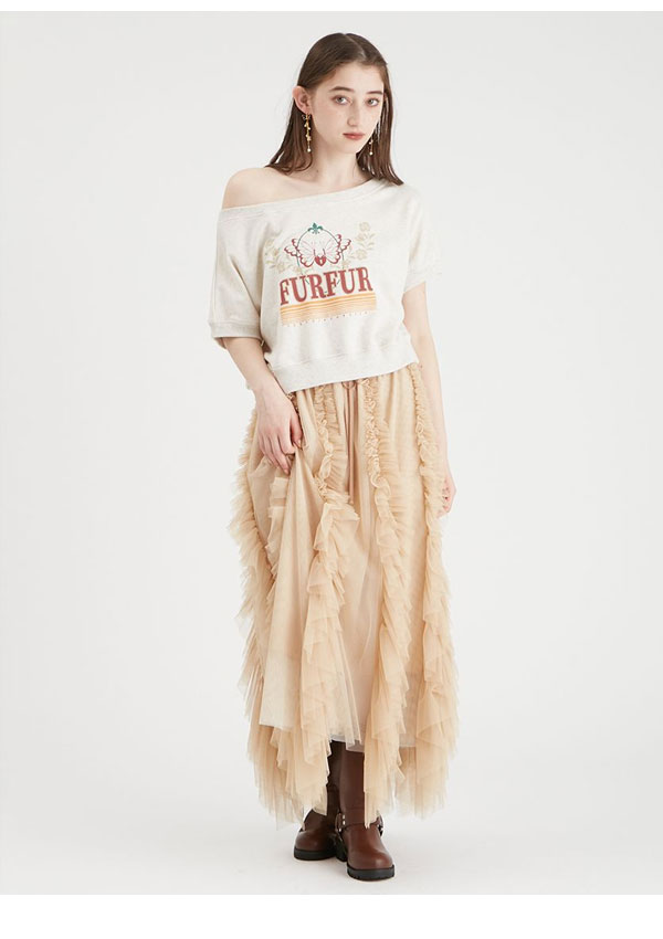 【SALE50%OFF】 【即納】 ファーファー FURFUR トップス 24秋冬 プリント半袖スウェット クロップド丈 半袖 rwct244050