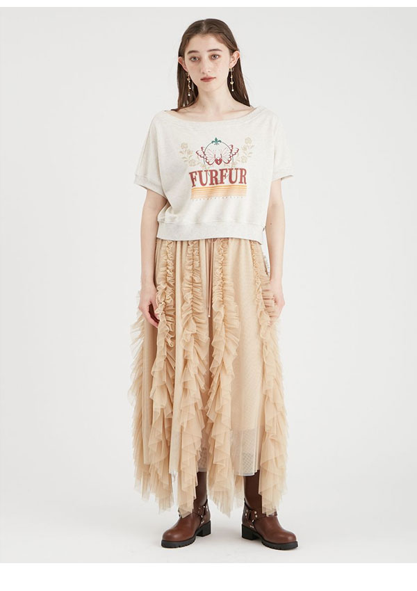 【SALE50%OFF】 【即納】 ファーファー FURFUR トップス 24秋冬 プリント半袖スウェット クロップド丈 半袖 rwct244050