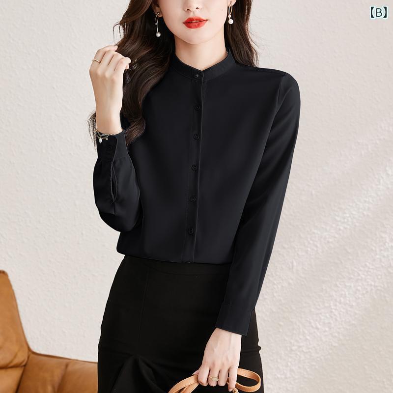 レディース シャツ トップス 杭 州 ビッグ シルク シャツ レディース 無地 スタンドカラー 長袖 プロ ウェア 高級 桑 シルク トップ レディース シャツ トップス 杭 州 ビッグ シルク シャツ レディース 無地 スタンドカラー 長袖 プロ ウェア 高級 桑 シルク トップ