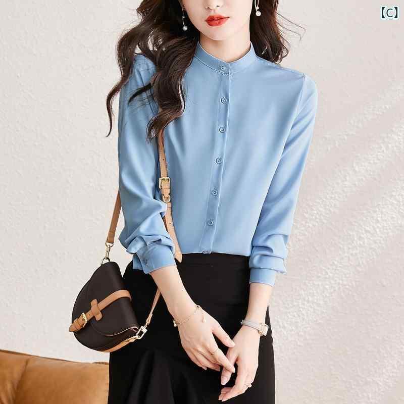 レディース シャツ トップス 杭 州 ビッグ シルク シャツ レディース 無地 スタンドカラー 長袖 プロ ウェア 高級 桑 シルク トップ レディース シャツ トップス 杭 州 ビッグ シルク シャツ レディース 無地 スタンドカラー 長袖 プロ ウェア 高級 桑 シルク トップ