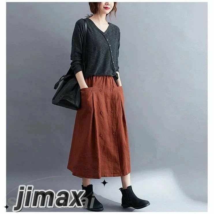 スカート レディース リネンスカート ロングスカート 春 夏 秋 綿麻風 綿 フレアスカート ミモレ丈 ボトムス ウェストゴム 大人 きれいめ 洗える 通勤 綿麻混　綿麻風 リネン リネンスカート