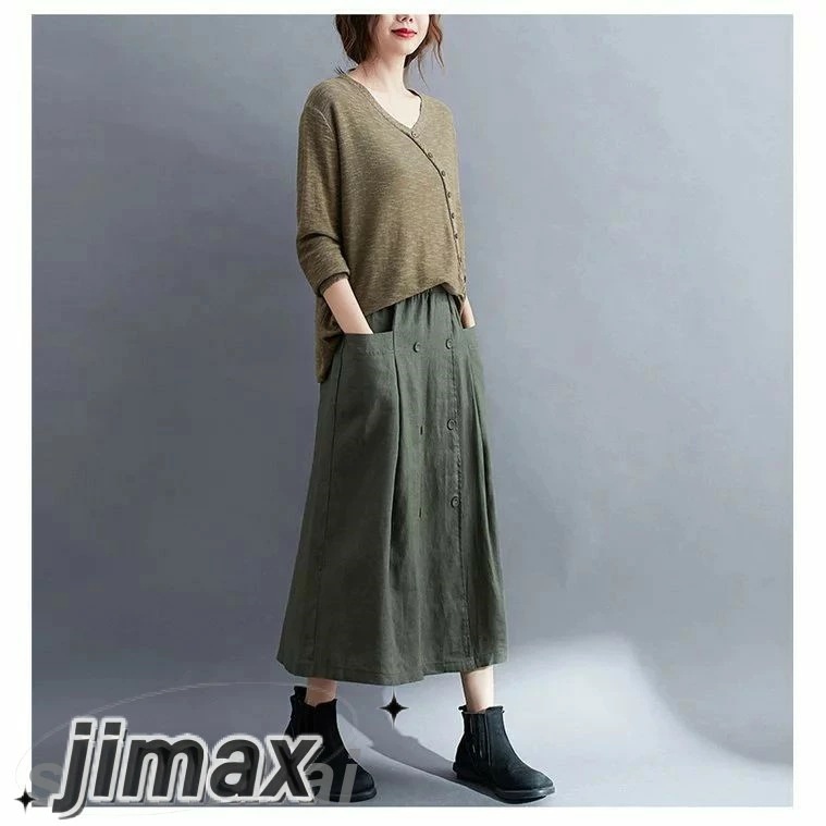 スカート レディース リネンスカート ロングスカート 春 夏 秋 綿麻風 綿 フレアスカート ミモレ丈 ボトムス ウェストゴム 大人 きれいめ 洗える 通勤 綿麻混　綿麻風 リネン リネンスカート