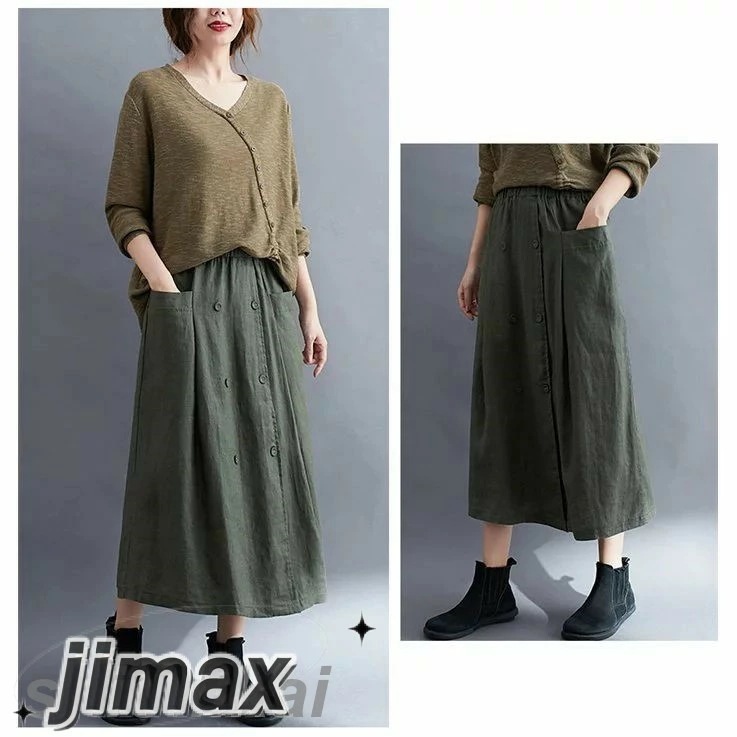 スカート レディース リネンスカート ロングスカート 春 夏 秋 綿麻風 綿 フレアスカート ミモレ丈 ボトムス ウェストゴム 大人 きれいめ 洗える 通勤 綿麻混　綿麻風 リネン リネンスカート