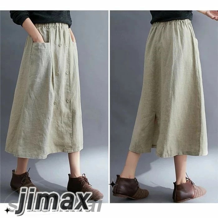 スカート レディース リネンスカート ロングスカート 春 夏 秋 綿麻風 綿 フレアスカート ミモレ丈 ボトムス ウェストゴム 大人 きれいめ 洗える 通勤 綿麻混　綿麻風 リネン リネンスカート