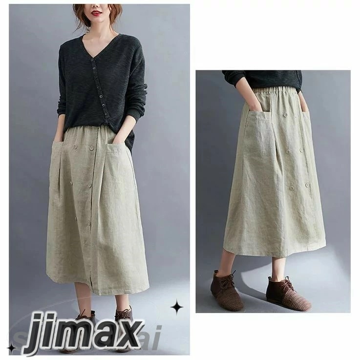スカート レディース リネンスカート ロングスカート 春 夏 秋 綿麻風 綿 フレアスカート ミモレ丈 ボトムス ウェストゴム 大人 きれいめ 洗える 通勤 綿麻混　綿麻風 リネン リネンスカート