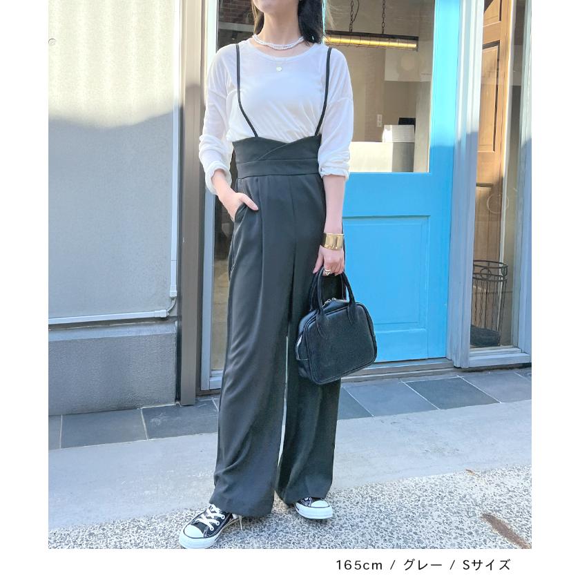 パンツ スラックス ハイウエスト サロペット タック ワイドパンツ レディース 上品 きれいめ オフィスカジュアル / ハイウエストキャミサロペットスラックス