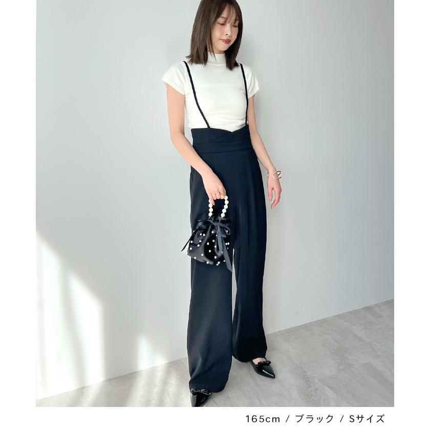 パンツ スラックス ハイウエスト サロペット タック ワイドパンツ レディース 上品 きれいめ オフィスカジュアル / ハイウエストキャミサロペットスラックス