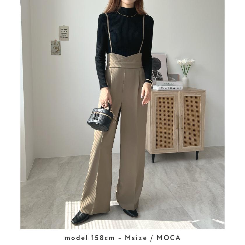 パンツ スラックス ハイウエスト サロペット タック ワイドパンツ レディース 上品 きれいめ オフィスカジュアル / ハイウエストキャミサロペットスラックス