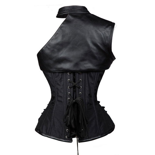Black Steampunk Steel Boned Faux Leather Overbust Corset Jacket Burlesque Costumes Black Steampunk Steel Boned Faux Leather Overbust Corset Jacket Burlesque Costumes