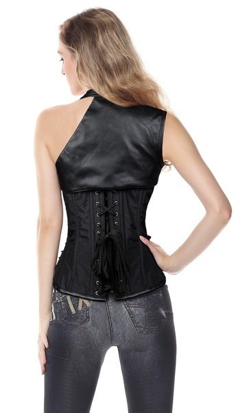Black Steampunk Steel Boned Faux Leather Overbust Corset Jacket Burlesque Costumes Black Steampunk Steel Boned Faux Leather Overbust Corset Jacket Burlesque Costumes