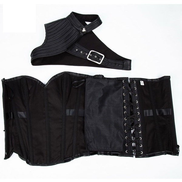 Black Steampunk Steel Boned Faux Leather Overbust Corset Jacket Burlesque Costumes Black Steampunk Steel Boned Faux Leather Overbust Corset Jacket Burlesque Costumes