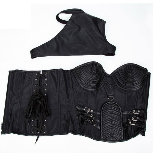Black Steampunk Steel Boned Faux Leather Overbust Corset Jacket Burlesque Costumes Black Steampunk Steel Boned Faux Leather Overbust Corset Jacket Burlesque Costumes
