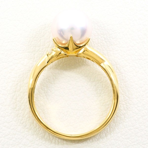 K18 18金 YG リング 8号 パール(真珠) 約8mm ダイヤ 0.03 ジュエリー 中古