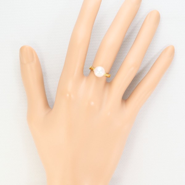 K18 18金 YG リング 8号 パール(真珠) 約8mm ダイヤ 0.03 ジュエリー 中古