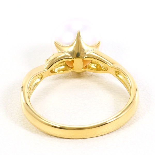 K18 18金 YG リング 8号 パール(真珠) 約8mm ダイヤ 0.03 ジュエリー 中古