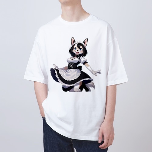 【文字入れ可能受注生産】ボーダーコリーの女の子 メイド ケモナー オーバーサイズTシャツ 【文字入れ可能受注生産】ボーダーコリーの女の子 メイド ケモナー オーバーサイズTシャツ