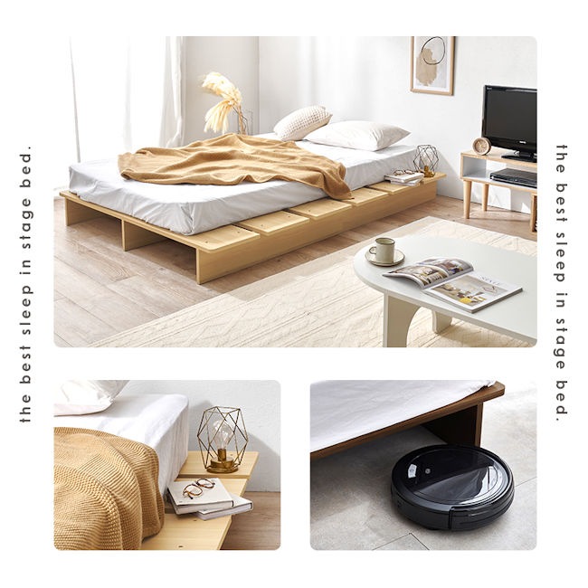 ヘッドレスベッドフレームセミダブルベッド ロースタイル ステージベッド（165） ネルコンシェルジュ ステイシー ステージベッド セミダブル ヘッドレス