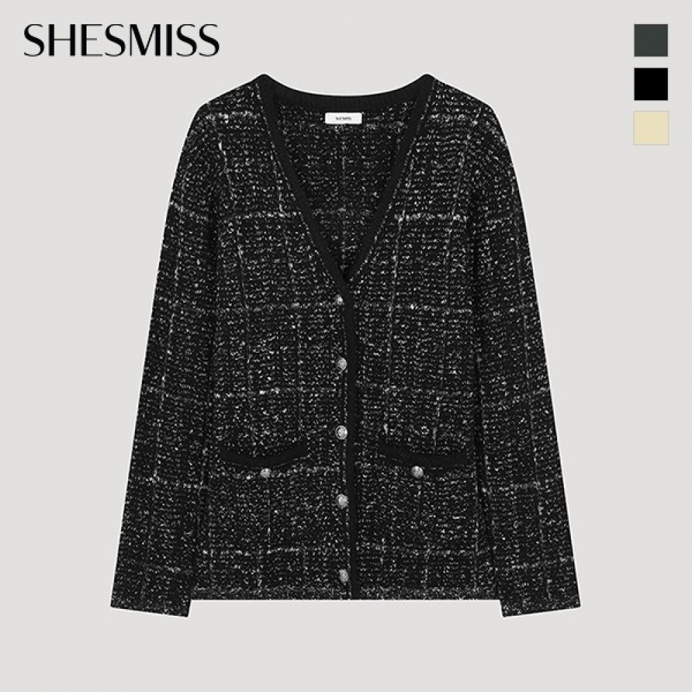 (Shes Miss) ルーズフィットチェック Vネックカーディガン_SSKCDO41120 (Shes Miss) ルーズフィットチェック Vネックカーディガン_SSKCDO41120