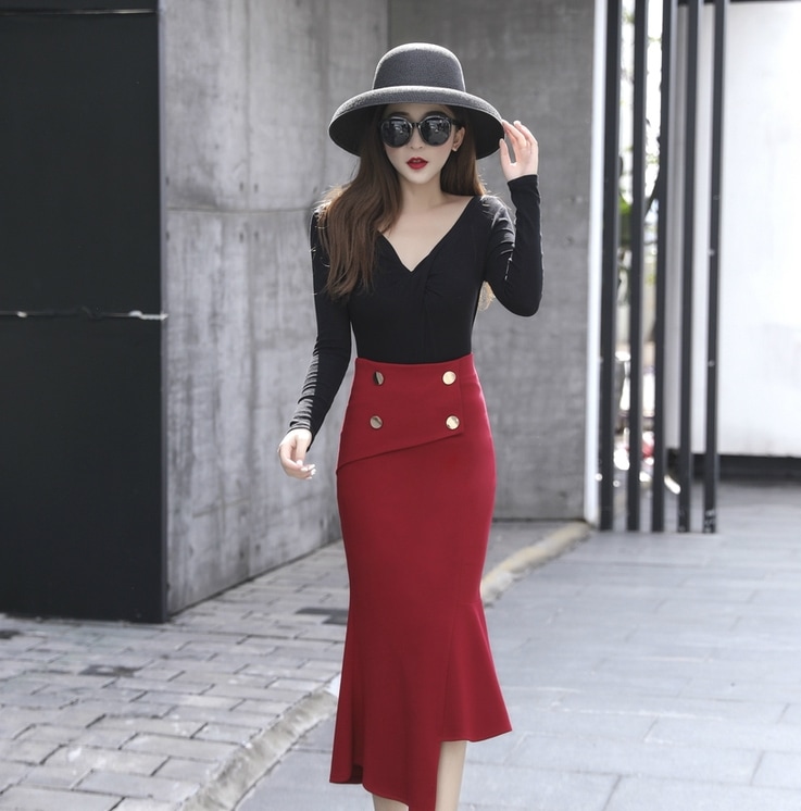 スカート レトロ モテアイテム スカート ボトムス ロングスカート タイトスカート ロング ロング丈 7分丈 ミディアム丈 スリム タイト 細身 マーメイド スマート ウエストマーク ファスナー