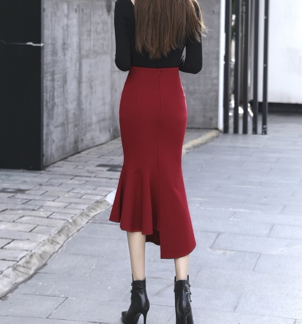 スカート レトロ モテアイテム スカート ボトムス ロングスカート タイトスカート ロング ロング丈 7分丈 ミディアム丈 スリム タイト 細身 マーメイド スマート ウエストマーク ファスナー