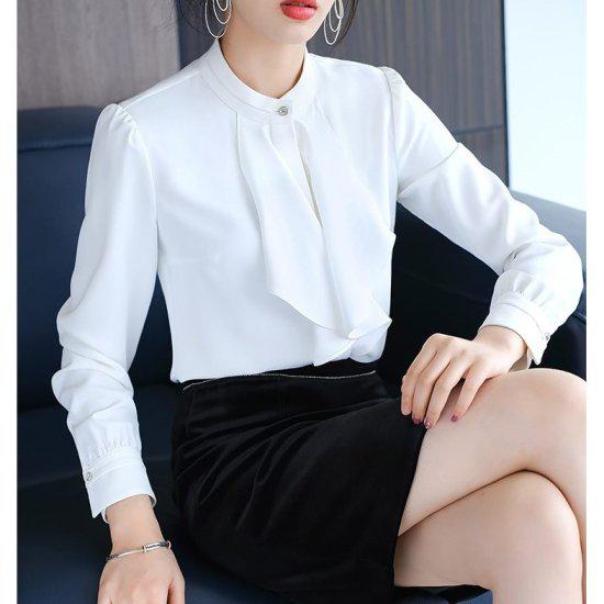 ブラウス シフォンブラウス ドレープ フリル スタンドカラー レディース シャツ 長袖 シック レトロ クラシカル きれいめ エレガント 上品 セレモニー 卒業式 入学式 フォーマル おしゃれ