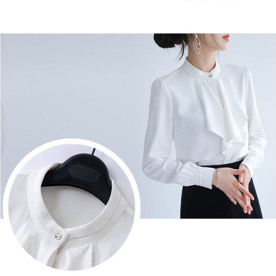 ブラウス シフォンブラウス ドレープ フリル スタンドカラー レディース シャツ 長袖 シック レトロ クラシカル きれいめ エレガント 上品 セレモニー 卒業式 入学式 フォーマル おしゃれ