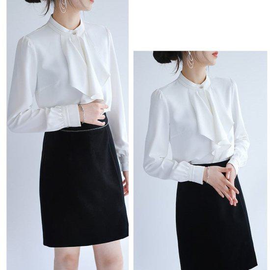 ブラウス シフォンブラウス ドレープ フリル スタンドカラー レディース シャツ 長袖 シック レトロ クラシカル きれいめ エレガント 上品 セレモニー 卒業式 入学式 フォーマル おしゃれ