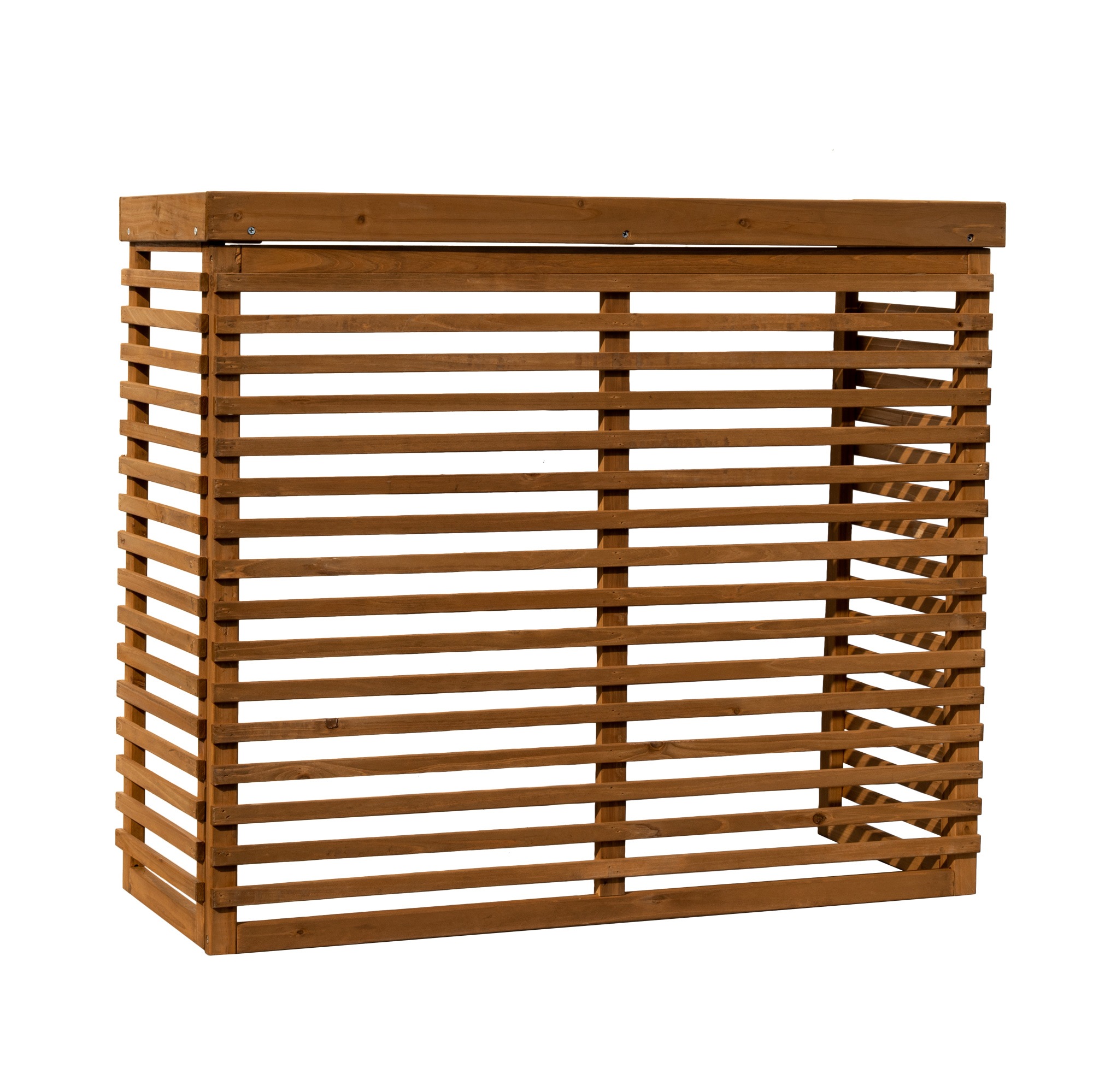 【収納庫なし】エアコン室外機カバー 天然木 エアコン 日よけ 棚 収納 ラック 室外機カバー ワイド 目隠し ベランダ 庭 屋外 雪 除け おしゃれ【ナチュラルブラウン】