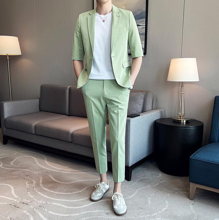 韓国風 カジュアルスーツ 夏 メンズスーツ ビジネス スタイリッシュ スーツセット 通勤 セットアップ シングルスーツ スーツ 半袖 2点セット ジャケット パンツ 上下セット スリムスーツ 結婚式 韓国風 カジュアルスーツ 夏 メンズスーツ ビジネス スタイリッシュ スーツセット 通勤 セットアップ シングルスーツ スーツ 半袖 2点セット ジャケット パンツ 上下セット スリムスーツ 結婚式