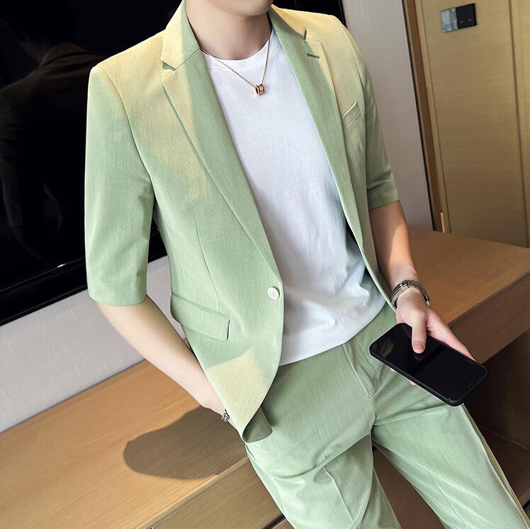 韓国風 カジュアルスーツ 夏 メンズスーツ ビジネス スタイリッシュ スーツセット 通勤 セットアップ シングルスーツ スーツ 半袖 2点セット ジャケット パンツ 上下セット スリムスーツ 結婚式 韓国風 カジュアルスーツ 夏 メンズスーツ ビジネス スタイリッシュ スーツセット 通勤 セットアップ シングルスーツ スーツ 半袖 2点セット ジャケット パンツ 上下セット スリムスーツ 結婚式