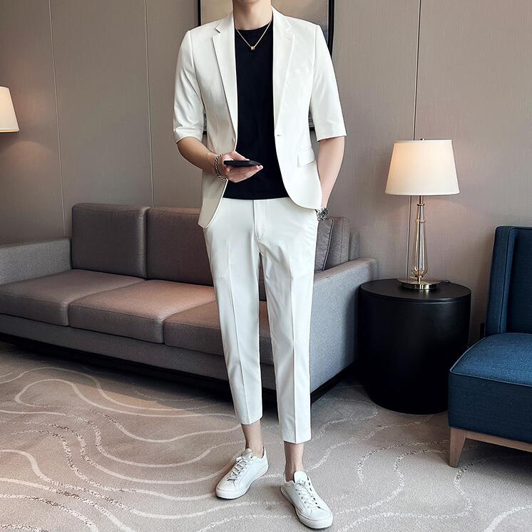 韓国風 カジュアルスーツ 夏 メンズスーツ ビジネス スタイリッシュ スーツセット 通勤 セットアップ シングルスーツ スーツ 半袖 2点セット ジャケット パンツ 上下セット スリムスーツ 結婚式 韓国風 カジュアルスーツ 夏 メンズスーツ ビジネス スタイリッシュ スーツセット 通勤 セットアップ シングルスーツ スーツ 半袖 2点セット ジャケット パンツ 上下セット スリムスーツ 結婚式