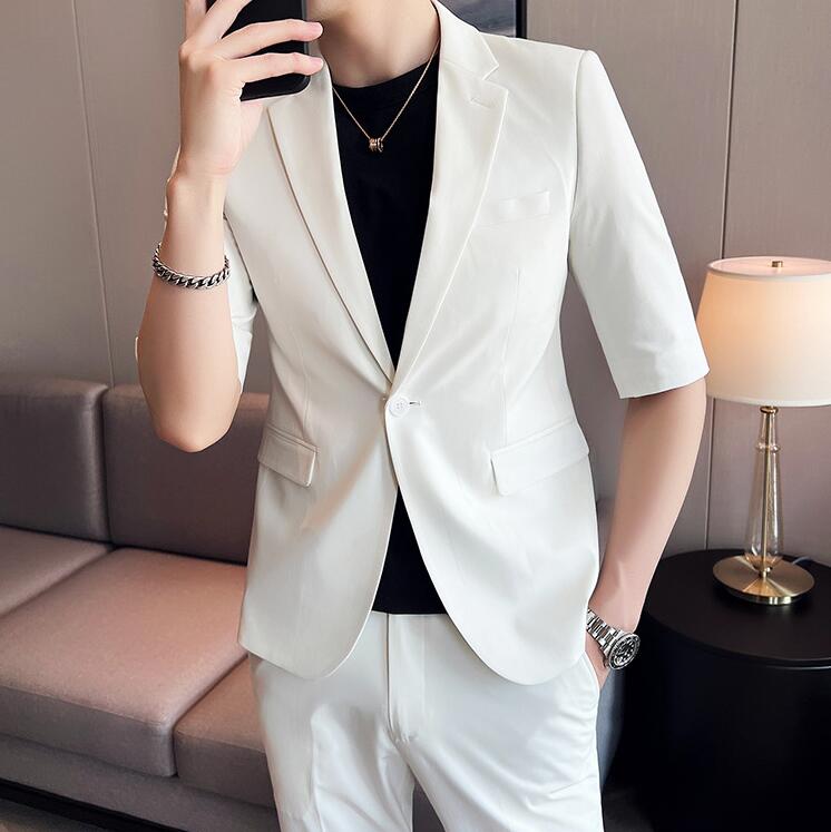 韓国風 カジュアルスーツ 夏 メンズスーツ ビジネス スタイリッシュ スーツセット 通勤 セットアップ シングルスーツ スーツ 半袖 2点セット ジャケット パンツ 上下セット スリムスーツ 結婚式 韓国風 カジュアルスーツ 夏 メンズスーツ ビジネス スタイリッシュ スーツセット 通勤 セットアップ シングルスーツ スーツ 半袖 2点セット ジャケット パンツ 上下セット スリムスーツ 結婚式