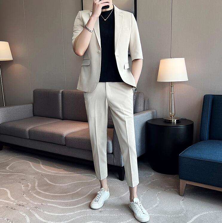 韓国風 カジュアルスーツ 夏 メンズスーツ ビジネス スタイリッシュ スーツセット 通勤 セットアップ シングルスーツ スーツ 半袖 2点セット ジャケット パンツ 上下セット スリムスーツ 結婚式 韓国風 カジュアルスーツ 夏 メンズスーツ ビジネス スタイリッシュ スーツセット 通勤 セットアップ シングルスーツ スーツ 半袖 2点セット ジャケット パンツ 上下セット スリムスーツ 結婚式