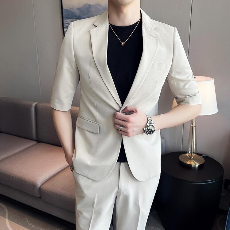 韓国風 カジュアルスーツ 夏 メンズスーツ ビジネス スタイリッシュ スーツセット 通勤 セットアップ シングルスーツ スーツ 半袖 2点セット ジャケット パンツ 上下セット スリムスーツ 結婚式 韓国風 カジュアルスーツ 夏 メンズスーツ ビジネス スタイリッシュ スーツセット 通勤 セットアップ シングルスーツ スーツ 半袖 2点セット ジャケット パンツ 上下セット スリムスーツ 結婚式