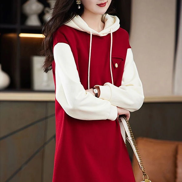 Qoo10] ワンピース 大きめ セミロング パーカー