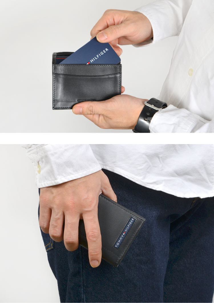 名刺入れ 名刺ケース トミー ヒルフィガー メンズ 本革 ブランド カードケース ポーチ カード入れ 二つ折り 牛革 本皮 化粧箱入り 20X026