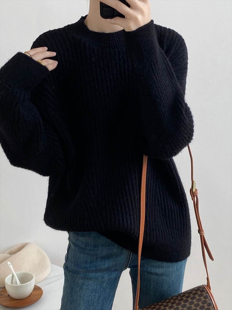 秋冬 シャツ セーター トップス プルオーバー 上着 ショート丈 袖あり 長袖 襟付き ハーフハイランドネック レギュラー ヘッジング ルーズ 編み込み かわいい 大人可愛い カジュアル お洒落 大人