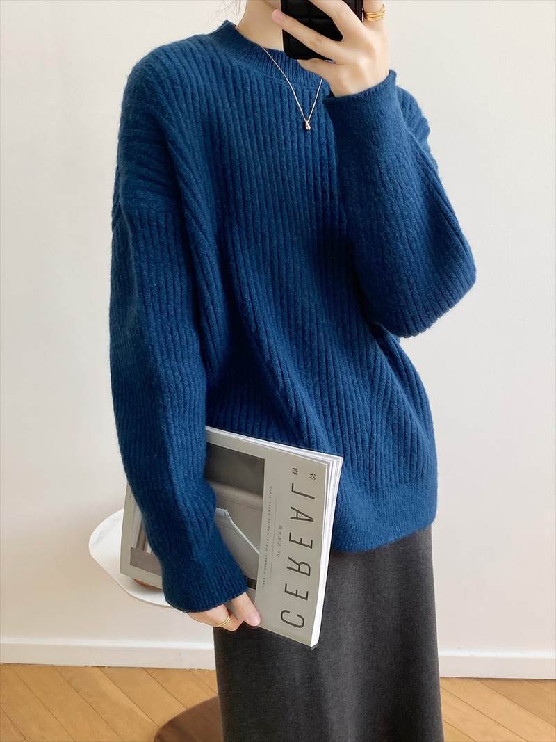 秋冬 シャツ セーター トップス プルオーバー 上着 ショート丈 袖あり 長袖 襟付き ハーフハイランドネック レギュラー ヘッジング ルーズ 編み込み かわいい 大人可愛い カジュアル お洒落 大人