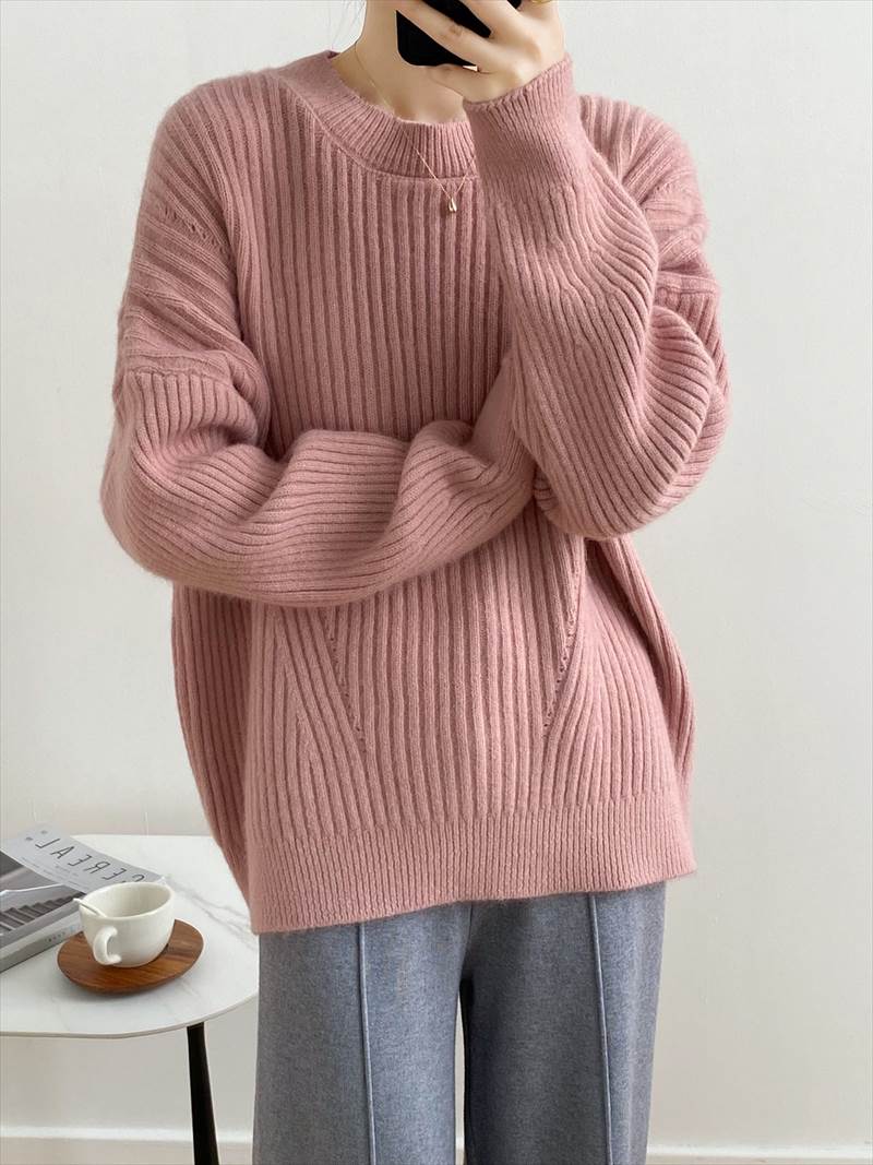 秋冬 シャツ セーター トップス プルオーバー 上着 ショート丈 袖あり 長袖 襟付き ハーフハイランドネック レギュラー ヘッジング ルーズ 編み込み かわいい 大人可愛い カジュアル お洒落 大人