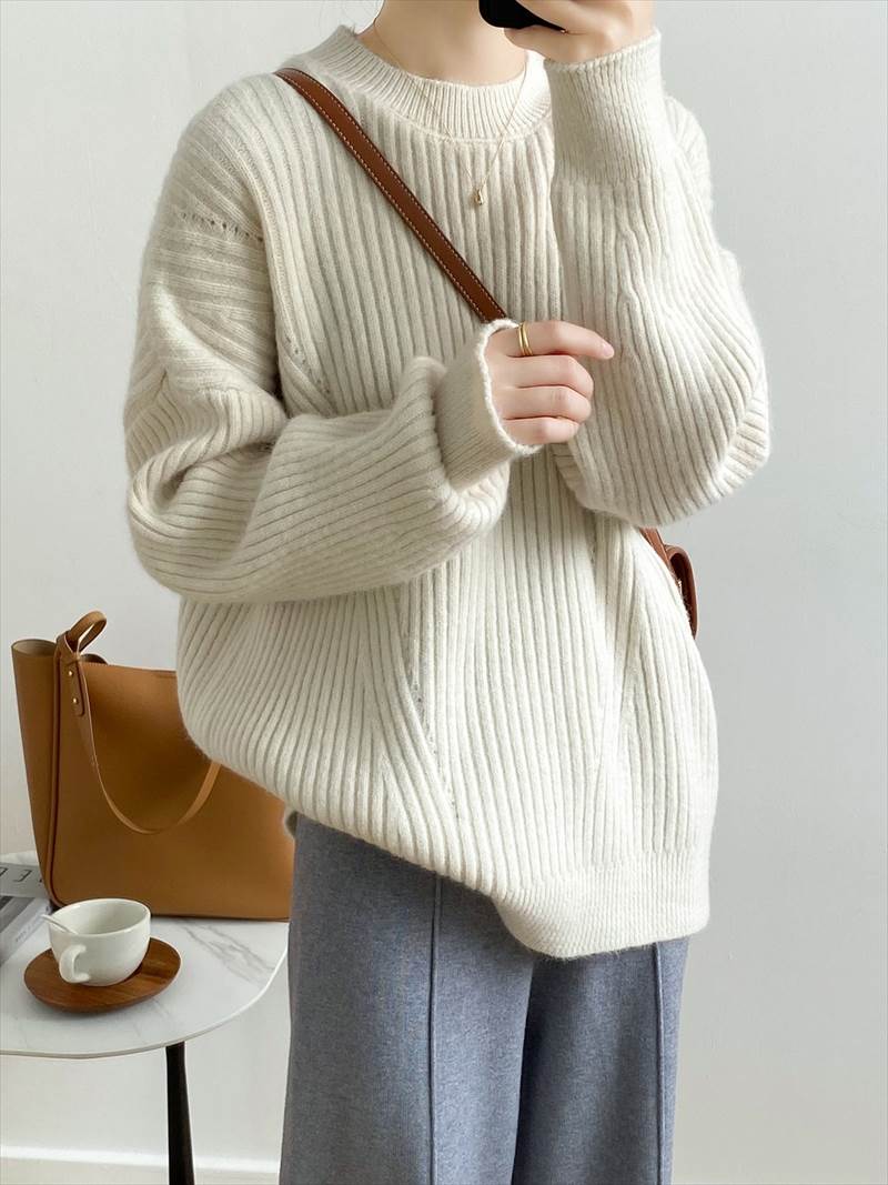 秋冬 シャツ セーター トップス プルオーバー 上着 ショート丈 袖あり 長袖 襟付き ハーフハイランドネック レギュラー ヘッジング ルーズ 編み込み かわいい 大人可愛い カジュアル お洒落 大人